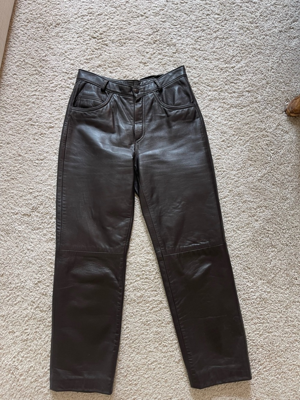 Women’s Brown Straight-Leg Leather Pants
